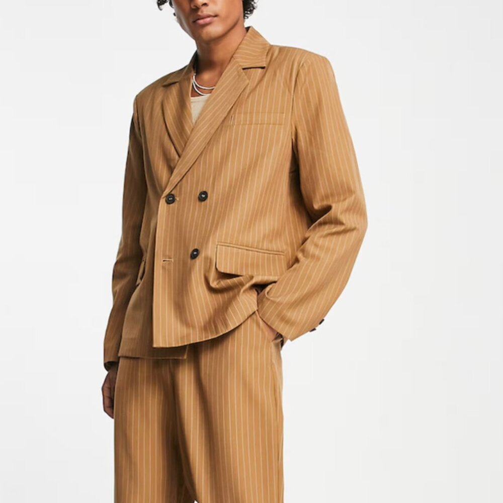 Reclaimed Vintage boxy blazer in brown pinstripe size 36